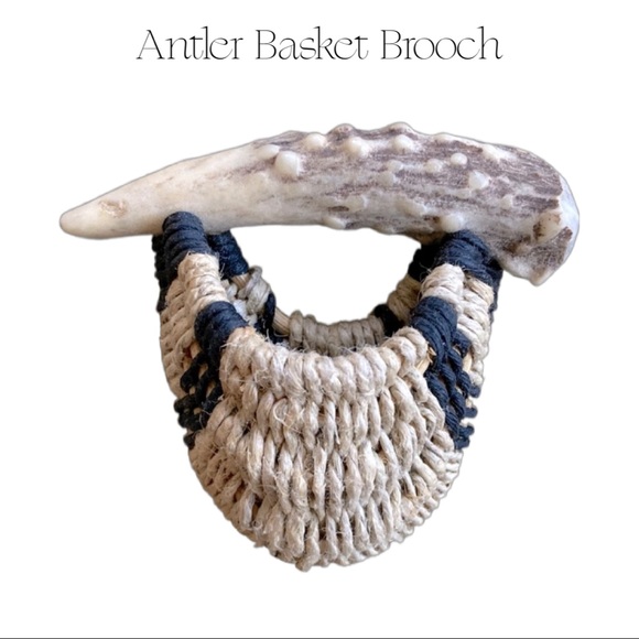 Hand Crafted Jewelry - Deer Antler Basket Pin Rustic Jewelry Handmade USA